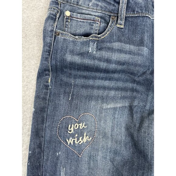 Adam Levine Skinny DENIM Jeans 17 Distressed Embroidered Lips Heart You Wish - Picture 5 of 16